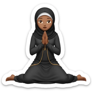 darkskin muslim black woman praying kneeling with dark hijab hyper realistic face, half side position sticker