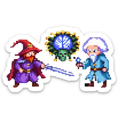 wizard and brain in a duel with animated spell effects sticker