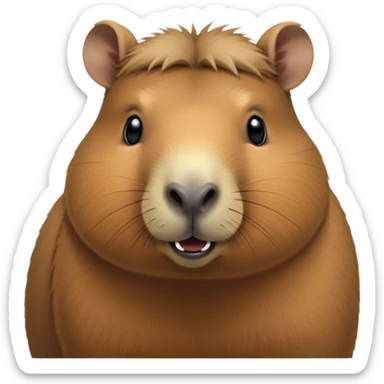 Cinematic Cute Capybara Portrait Emoji, Head tilted playfully and inquisitively, with a delightfully fluffy, rounded form and a distinctively endearing capybara face marked by a short snout and petite ears, accented by luxuriously soft fur in warm earthy tones and bright, sparkling eyes full of charm; rendered with intricate, realistic detail and natural highlights, high shine, affectionate and lively, styled with a touch of whimsical cuteness, soft glowing outline, capturing the essence of a mischievous yet loving capybara that seems poised to tumble playfully into your arms! sticker