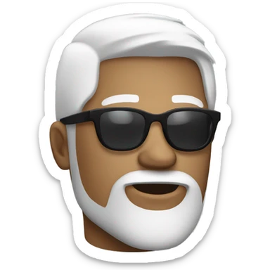 20 yea old looking guy with white hair and round sunglasses, white beard sticker