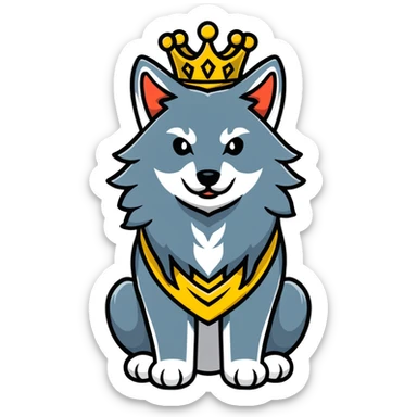 Noble wolf king with majestic mane and crown sticker