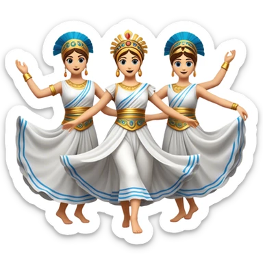Cinematic Realistic Sirtaki Dance Emoji, depicted as a vibrant traditional Greek dance scene with flowing movements and expressive costumes, rendered with dynamic textures and warm festive lighting that captures its cultural exuberance. sticker