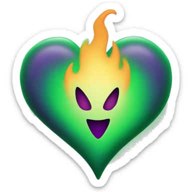 Green heart with purple flames sticker