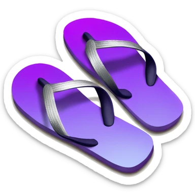 Realistic dark purple to light purple ombre flip flops with metallic silver accents. sticker