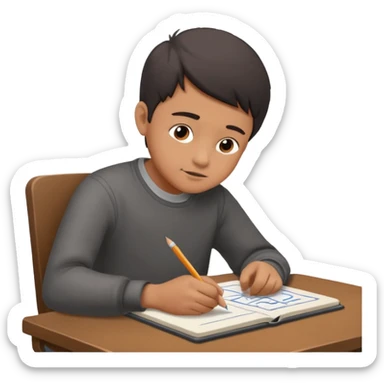 boy ,drawing pic of grandpa on the notebook, charcoal sticker