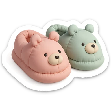 pair of cozy animal-shaped bedroom slippers in pastel colors, cushion style sticker