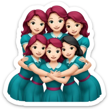 Teal group hug of 8 women with Belles wording sticker