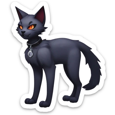 cool edgy anthro fantasy dark-shadow-themed animal vampiric cat hybrid Fakemon  with a collar full body sticker