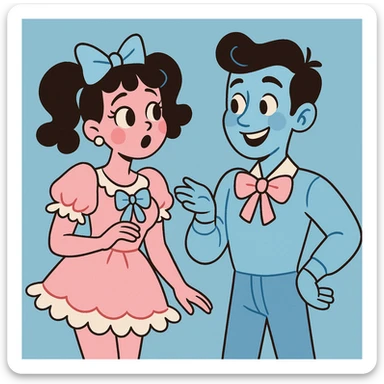 coquette style, frilly details, pastel blue and pink, sweet and charming, vintage-inspired sticker