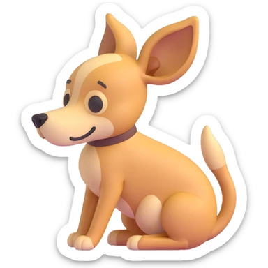 medium-sized sandy colored dog with one back leg missing, tail curled up onto its back, attentive upright ears, 3D emoji style sticker