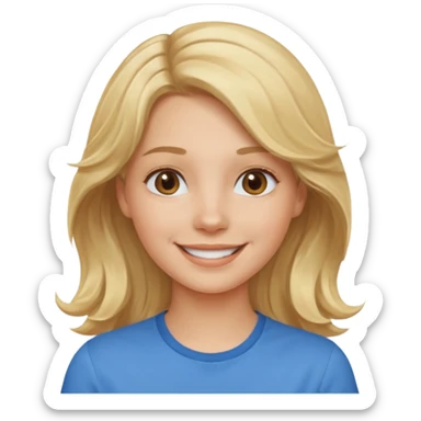 Happy blond girl with light weavy hair with a blue shirt but we can see only her face and neck and the top of the t shirt, no whole body sticker