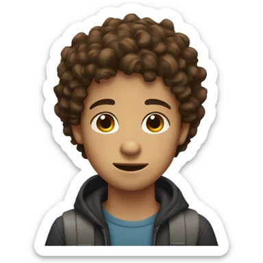 Boy with brown curly hair and acne sticker