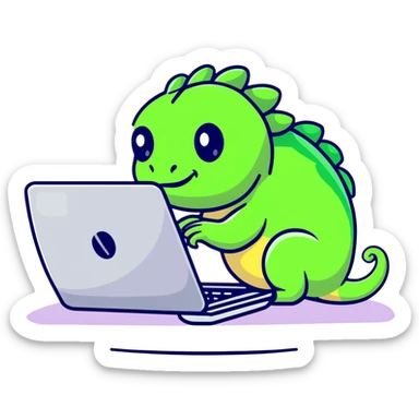 chameleon typing on laptop sticker