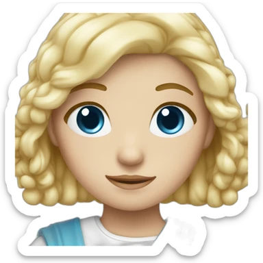 Blond girl hair with blue eye and catholic religion sticker