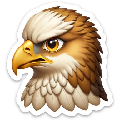 Cinematic Noble Hawk Portrait Emoji, Poised and regal, with a sturdy, agile build, a sharp, hooked beak, and intense, focused eyes that exude predatory precision, Simplified yet sharp and sophisticated features, highly detailed, glowing with a soft, golden glow, high shine, intelligent and vigilant, stylized with an air of aerial mastery, focused and determined, soft glowing outline, capturing the essence of a watchful and confident hawk that appears ready to soar out of the screen with effortless authority! sticker