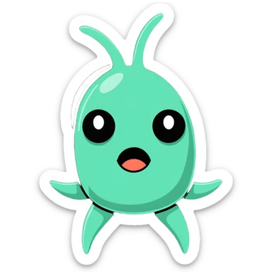 Plankton from Spongebob, mischievous expression, green, one eye, cartoon style sticker
