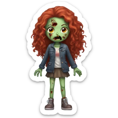 Zombie girl with hands and with long red curly hair sticker