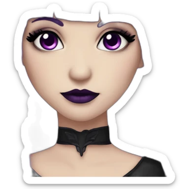 Elissabat -with bangs -long-hair-dark-plumpurple-and-black-vampire-goth-makeup-pinkeyes-romanticgothcloses- sticker
