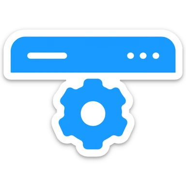 Create a flat, modern settings-in-browser icon consistent with previous blue-themed icons. Use almost exclusively shades of blue with clean, simple lines. The icon should feature a simple blue browser window and a blue gear in the center. Avoid dark or black backgrounds and minimize use of other colors. Prioritize clarity and visibility with a fully transparent background. sticker