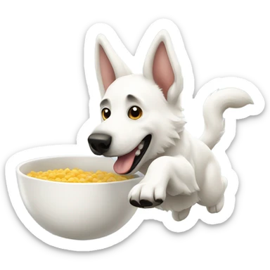 White German Shepherd chasing a bowl sticker
