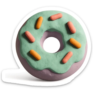 donut in claymation style, matte plasticine, pastel colors, visible fingerprints sticker
