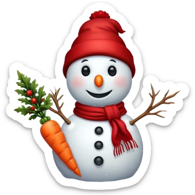 a snowman in a red scarf with the "S" logo and a red New Year's hat sticker