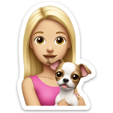 blonde girl with pink & white dark brown chihuahua in her arms sticker