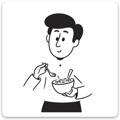 Elon Musk eating a bowl of cereal, man with distinctive features eating from a cereal bowl with a spoon sticker