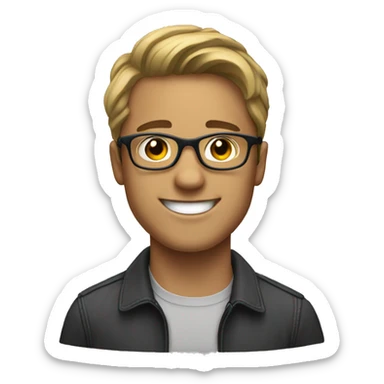 happy young man with dark blonde hair and transparent glasses sticker