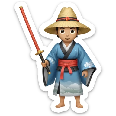 Samurais in Hat, Lone samurai in hat walking through mist sticker