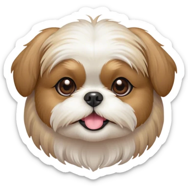 Cinematic Cute Shih Tzu Portrait Emoji, Head playfully tilted with large, sparkling eyes and a fluffy, endearing fur in gentle, pastel tones, simplified yet irresistibly charming, highly detailed, glowing with a warm, cuddly radiance, high shine, radiating affectionate and joyful energy, styled with a soft, playful outline, capturing the essence of a cute Shih Tzu that seems destined to charm everyone in its path! sticker