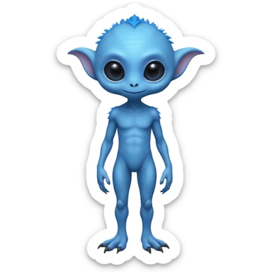 full body cute roughly humanoid peacefull alien furry with 2 legs and eye stalks stands upright and looks intelligent ...wears clothing. not green..looks happy and cudly... has 3 eyes...the alien has 3 eyes....it has an extra eye on a stalk on top of head sticker