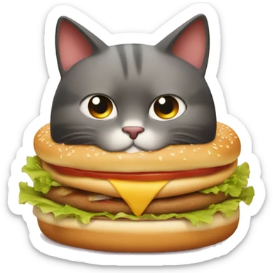 Fat cat eats in restaurant burger sticker