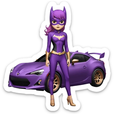 60’s Batgirl themed Satin black and rose gold Scion FR-S hot rod (tight fitting purple suit on her) sticker
