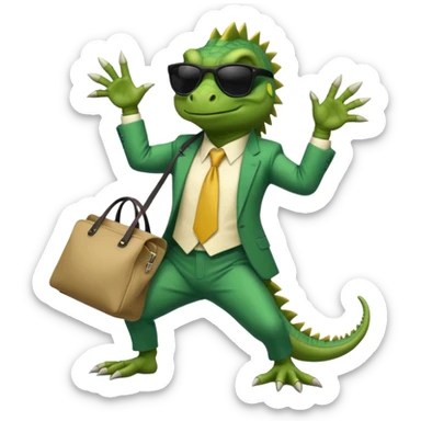 capitalist iguana banker godfather with black sunglasses breakdance with bag sticker