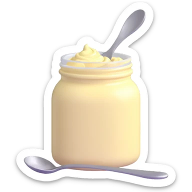open jar of mayonnaise with a spoon sticker