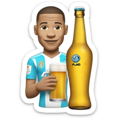 Kylian Mbappé avec un maillot de l'OM qui boit une bière sticker