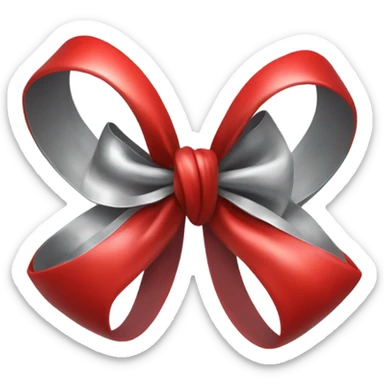 "A vibrant red bow with a silver hollow heart at the base of the bow's knot. The bow should have an intense red color, and the silver heart should be positioned at the center of the knot." sticker