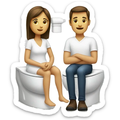 A couple sitting on two different toilets next to each other and holding their hands  sticker
