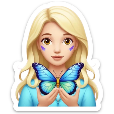 Cabelos de cor morro uma mulher branca com uma borboleta na sua mão sticker