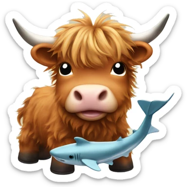 baby highland cow with shark sliders sticker