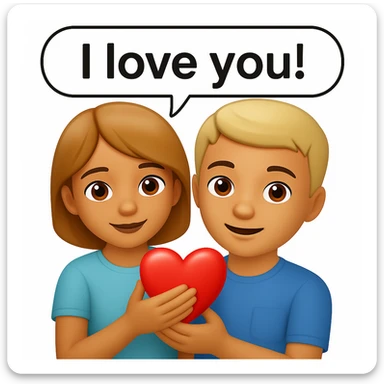 Add a speech bubble with the greeting 'I love you!' to the image, keeping the emoji style happy and affectionate sticker