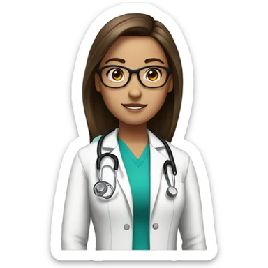 doctor, girl, brown hair, straight hair, blak eyes, glasses sticker