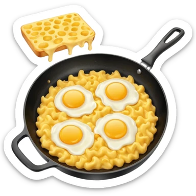 Fried Scrambled eggs and Mac and cheese in a frying pan sticker