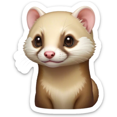 Cinematic Noble Ferret Portrait Emoji, Poised and dignified, with a sleek, elongated body and a distinct ferret head featuring a pointed snout, small, rounded ears, and intelligent, beady eyes, covered in soft, sleek fur with natural brown and cream hues, Simplified yet sharp and sophisticated features, highly detailed, glowing with a warm, natural glow, high shine, exuding an air of quiet confidence, focused and watchful, soft glowing outline, capturing the essence of a clever and majestic ferret that feels as though it could leap from the screen with effortless grace! sticker