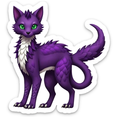 Kawaii dark edgy dark deep purplish with dark green eyes fantasy feline-vernid-sergal-fursona animal creature with a tufted tail full body with intricate markings  sticker