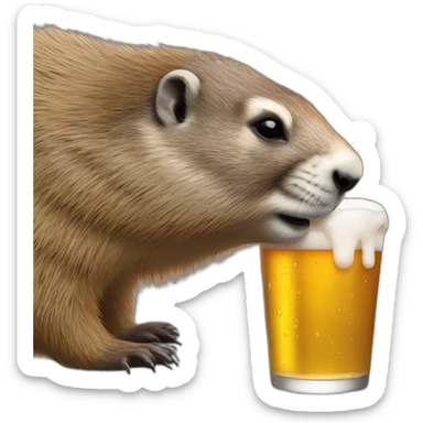 a marmot drinking a beer sticker