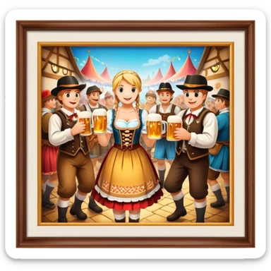 Cinematic Realistic Oktoberfest Pop Culture Emoji, depicting a vibrant celebration with beer, music, and traditional costumes rendered with dynamic textures and festive lighting. sticker