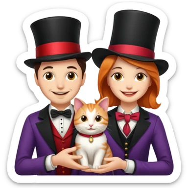 magician couple and their pet cat sticker