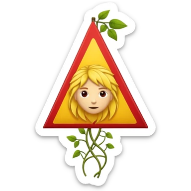 Red and yellow flag with three legs and a head with vines as hair sticker